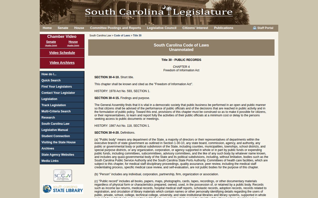 South Carolina FOIA rules used for Lee County 24-hour release records