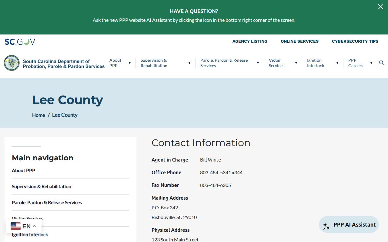 Lee County probation and parole supervision office details
