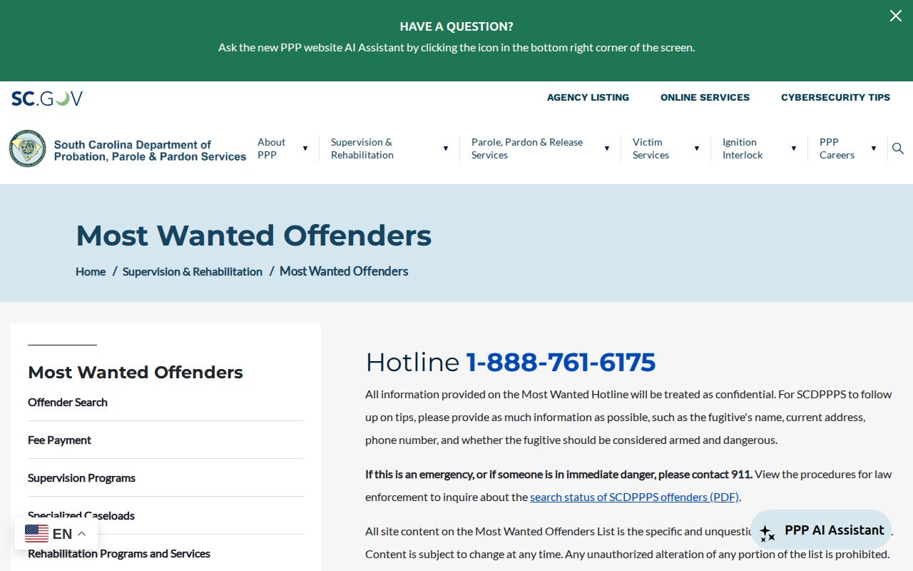 Lee County parole and probation statewide most wanted status resource